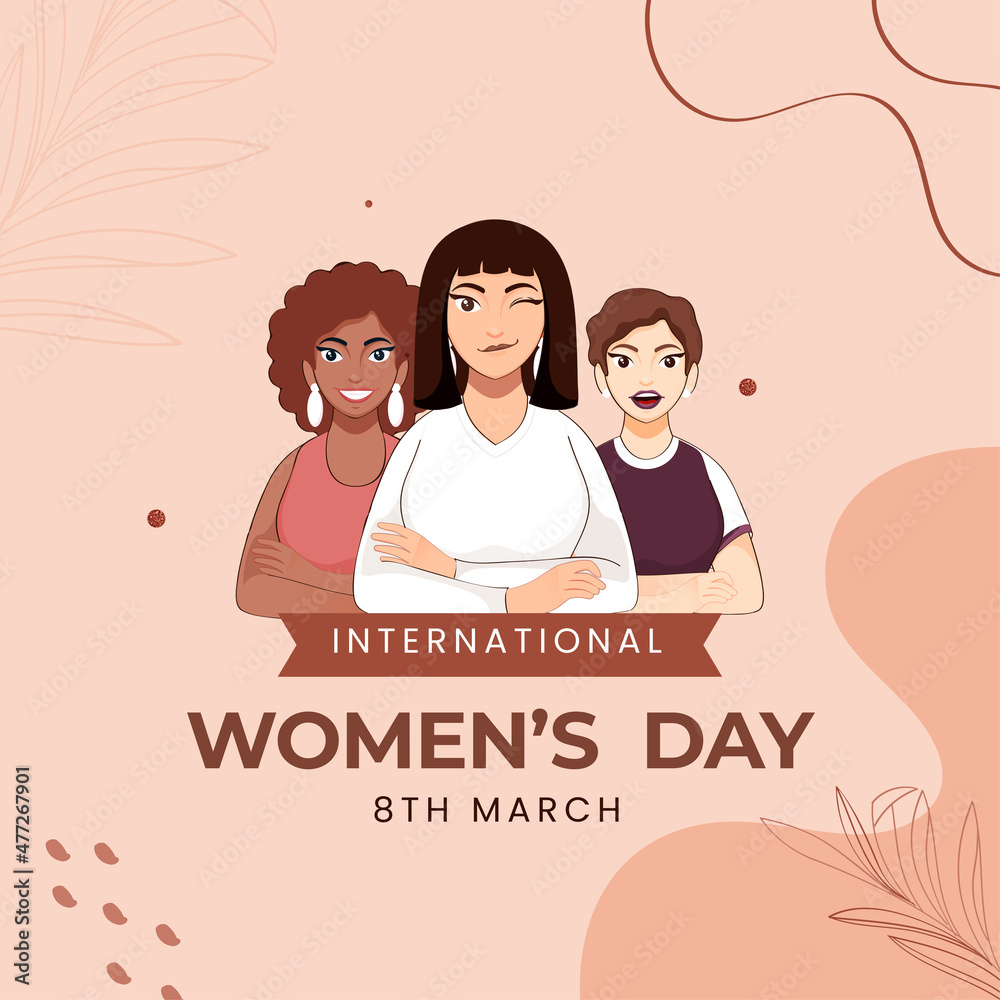 International Women's Day Concept With Young Female Group On Peach Background. International Women's Day Concept With Young Female Group On Peach Background.