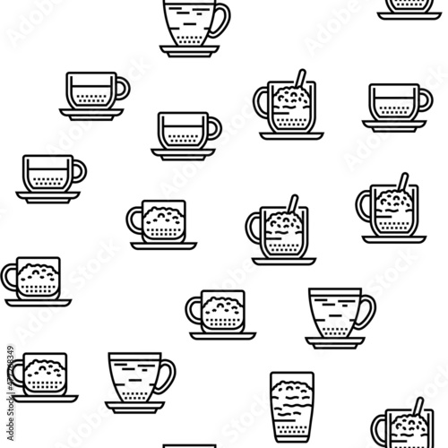 Coffee Types Energy Morning Drink Vector Seamless Pattern Thin Line Illustration