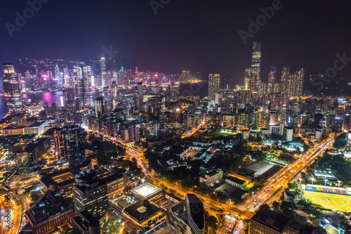 Wallpaper Mural cyberpunk mood of the nightscape of Kowloon downtown area, Hong Kong, panorama Torontodigital.ca