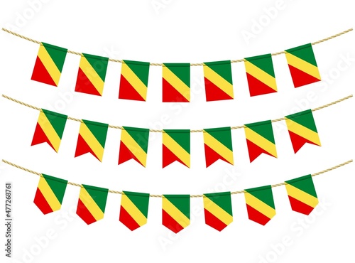 Congo flag on the ropes on white background. Set of Patriotic bunting flags. Bunting decoration of Congo flag