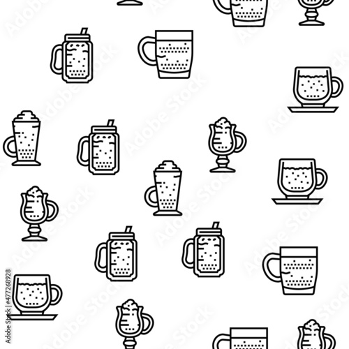 Coffee Types Energy Morning Drink Vector Seamless Pattern Thin Line Illustration