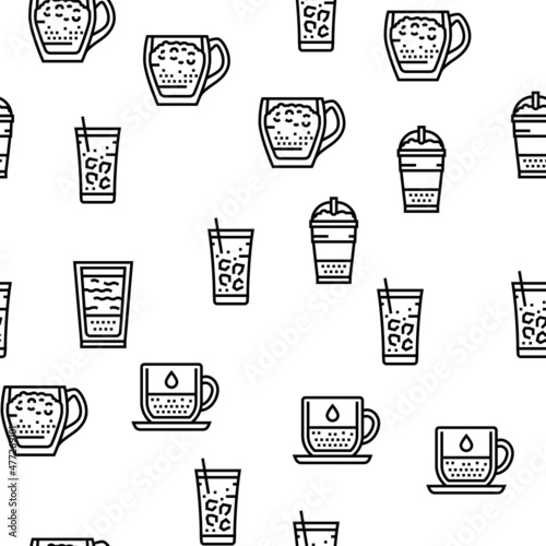 Coffee Types Energy Morning Drink Vector Seamless Pattern Thin Line Illustration