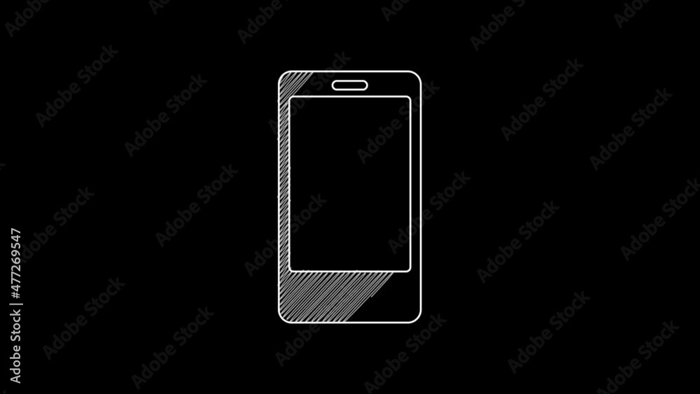 White line Smartphone, mobile phone icon isolated on black background. 4K Video motion graphic animation White line Smartphone, mobile phone icon isolated on black background. 4K Video motion graphic animation
