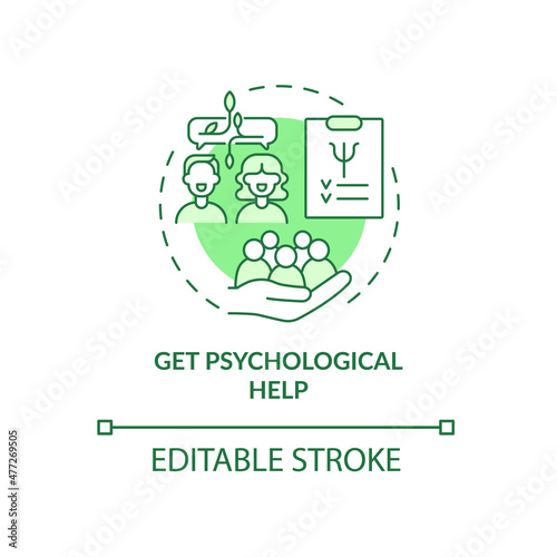 Get psychological help green concept icon. Psychiatrist visit abstract idea thin line illustration. Isolated outline drawing. Editable stroke. Roboto-Medium, Myriad Pro-Bold fonts used