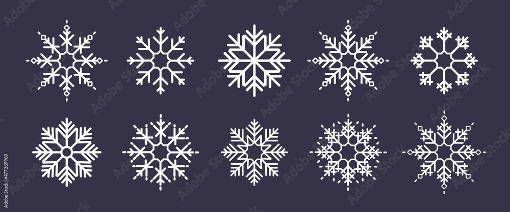 Snowflake icon set. Winter snowing. New Year concept. Vector line icon for Business and Advertising Snowflake icon set. Winter snowing. New Year concept. Vector line icon for Business and Advertising
