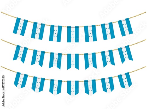Honduras flag on the ropes on white background. Set of Patriotic bunting flags. Bunting decoration of Honduras flag