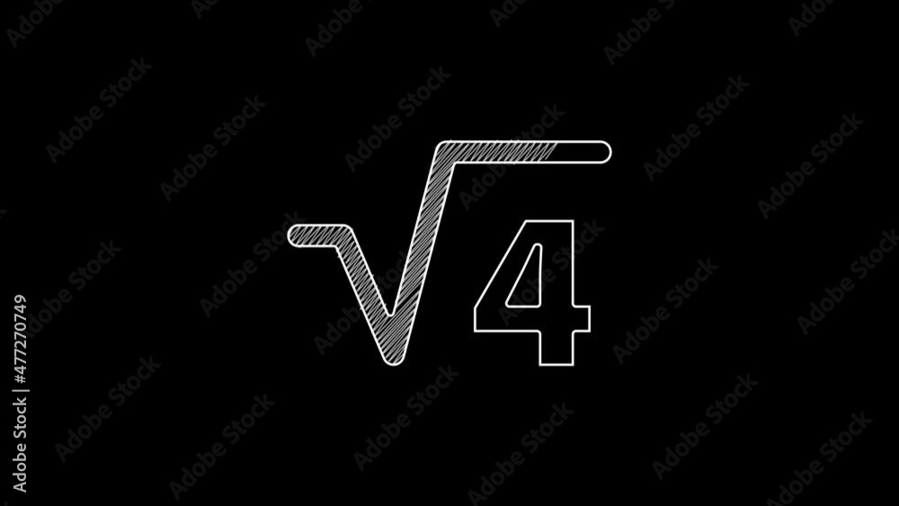 White line Square root of 4 glyph icon isolated on black background ...