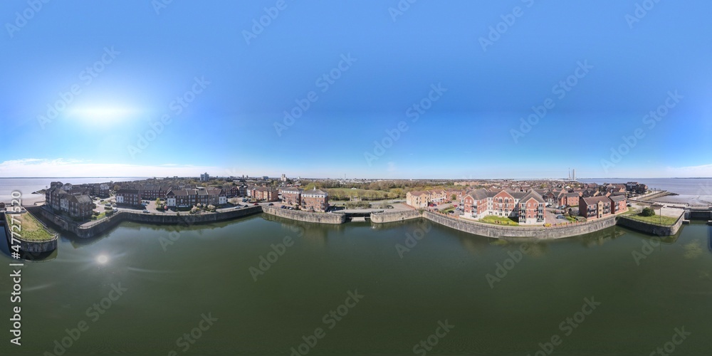 Aerial view of Victoria Dock waterfront, Hull, UK