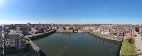 Aerial view of Victoria Dock waterfront, Hull, UK