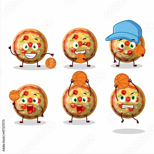 Talented pizza gummy candy cartoon character as a basketball athlete