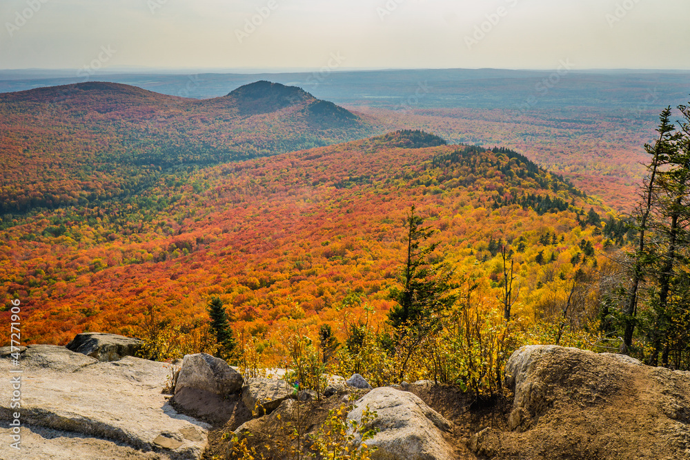 View on the mountains and the fall foliage of Mont Megantic National