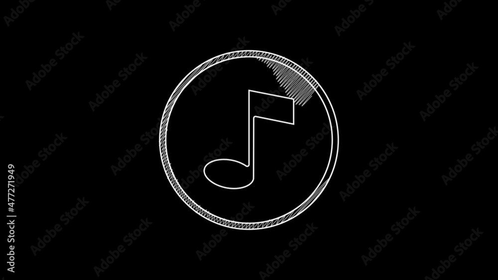 White line Music note, tone icon isolated on black background. 4K Video motion graphic animation White line Music note, tone icon isolated on black background. 4K Video motion graphic animation