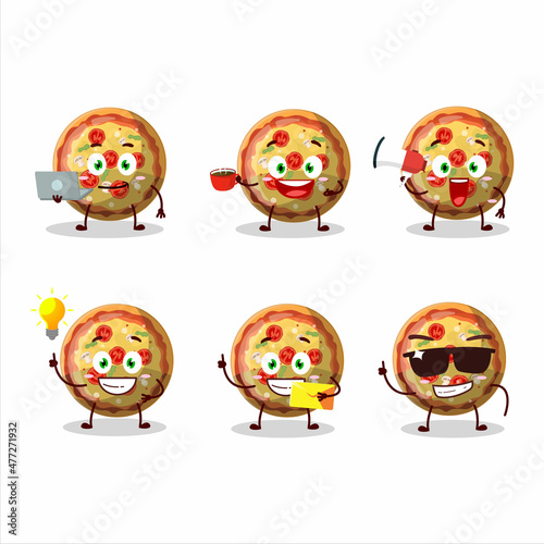 Pizza gummy candy cartoon character with various types of business emoticons