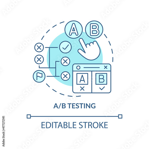 AB testing turquoise concept icon. Customer behavior. Digital marketing abstract idea thin line illustration. Isolated outline drawing. Editable stroke. Roboto-Medium, Myriad Pro-Bold fonts used
