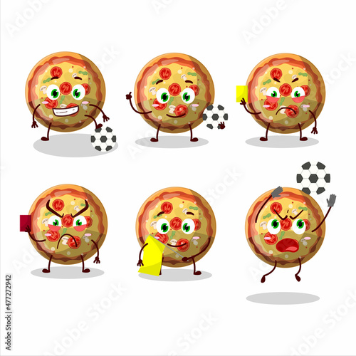 Pizza gummy candy cartoon character working as a Football referee
