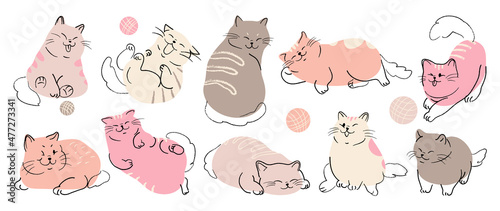 Obraz na plátně Cute and funny cats doodle vector set