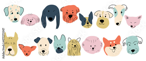Billede på lærred Cute dogs doodle vector set