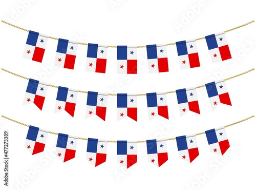Panama flag on the ropes on white background. Set of Patriotic bunting flags. Bunting decoration of Panama flag