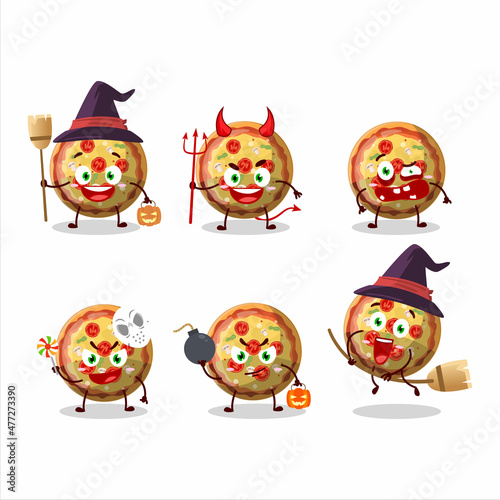 Halloween expression emoticons with cartoon character of pizza gummy candy