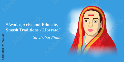 Vector illustration portrait concept of Savitribai Phule, first female teacher of India. Indian social reformer, educationalist and poet. photo
