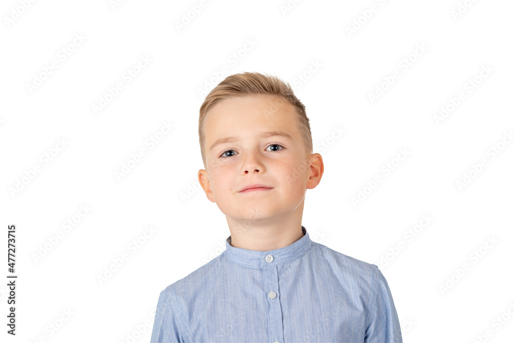 Attractive young happy caucasian boy looking at camera. white isolated background.close up.Indoors shot. Attractive young happy caucasian boy looking at camera. white isolated background.close up.Indoors shot.