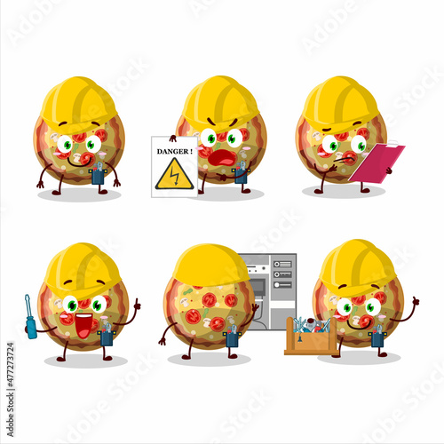 Professional Lineman pizza gummy candy cartoon character with tools