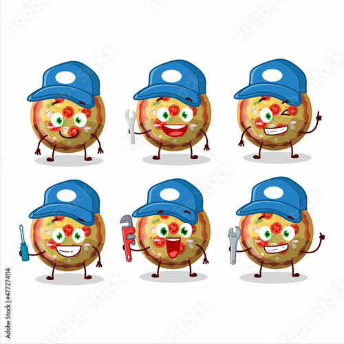 mechanic pizza gummy candy cute mascot character with pliers