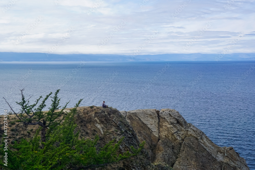 A guy on the cliff of the Olkhon island