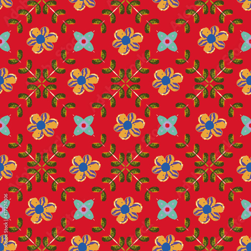 Little flowers and leafs seamless repeat pattern print background