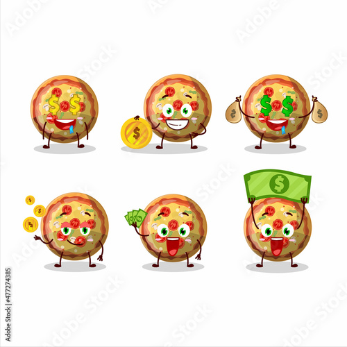 Pizza gummy candy cartoon character with cute emoticon bring money