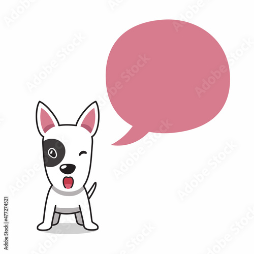 Cartoon character bull terrier dog with speech bubble for design.