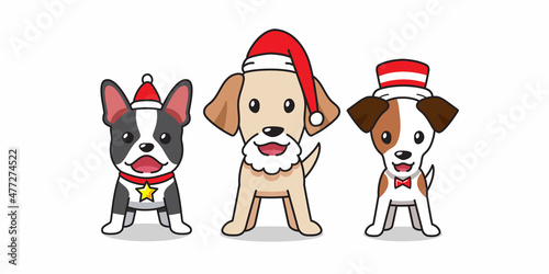 Vector cartoon character happy dog christmas costume for design.