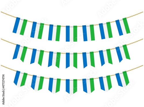 Sierra leone flag on the ropes on white background Set of Patriotic bunting flags. Bunting decoration of Sierra leone flag photo