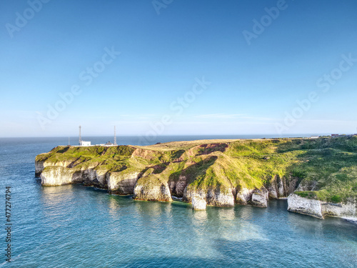 Aerial view of Flamborough Head coastline, UK photo