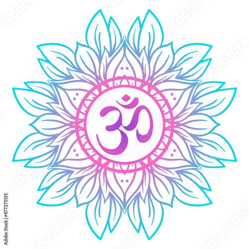 Diwali Om symbol with mandala . Round Pattern. Vintage style decorative vecto...
