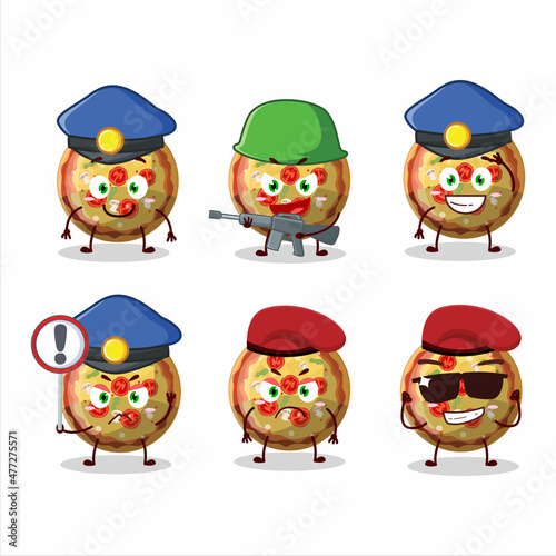 A dedicated Police officer of pizza gummy candy mascot design style