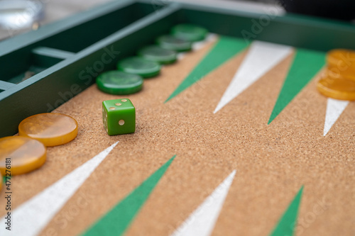 Valokuva close up of a game of Backgammon
