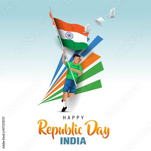 happy republic day India. vector illustration design of Indian man with flag. poster, banner , template design