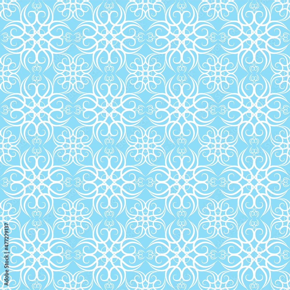 Seamless lace white pattern on a blue background