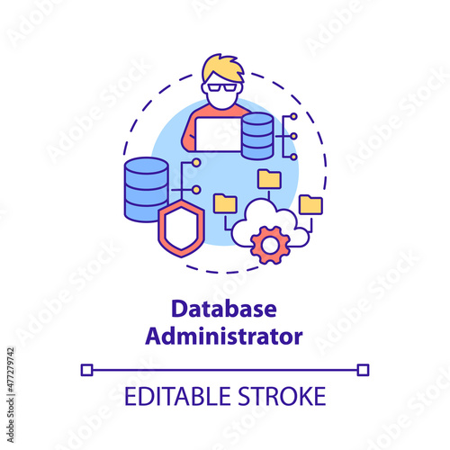 Database administrator concept icon. Datacenter manager. Coding abstract idea thin line illustration. Isolated outline drawing. Editable stroke. Roboto-Medium, Myriad Pro-Bold fonts used