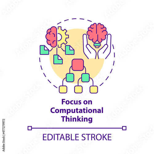 Focus on computational thinking concept icon. Intelligence. Coding abstract idea thin line illustration. Isolated outline drawing. Editable stroke. Roboto-Medium, Myriad Pro-Bold fonts used