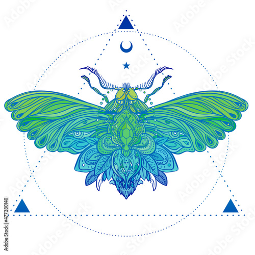 Colorful gradient decorative vector illustration of moth isolated on white ov...
