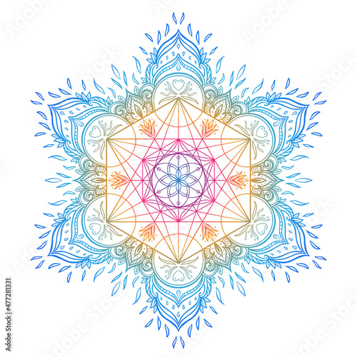 Decorative mandala round pattern with sacred geometry element Metatron Cube, ...
