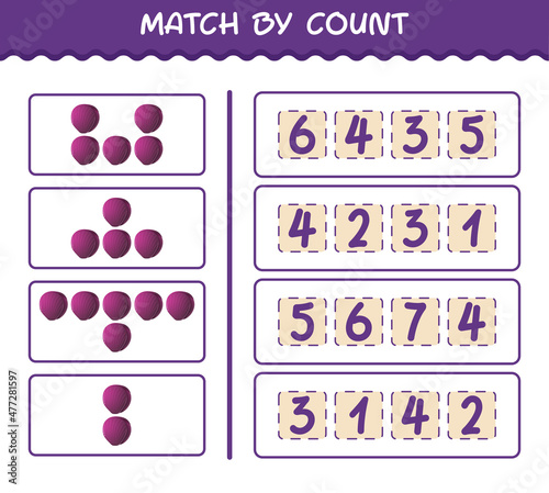 Match by count of cartoon red cabbage. Match and count game. Educational game for pre shool years kids and toddlers