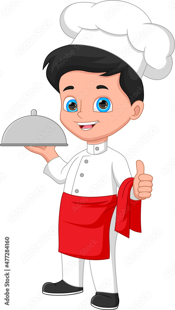 chef boy brings food tray and gives thumbs up chef boy brings food tray and gives thumbs up