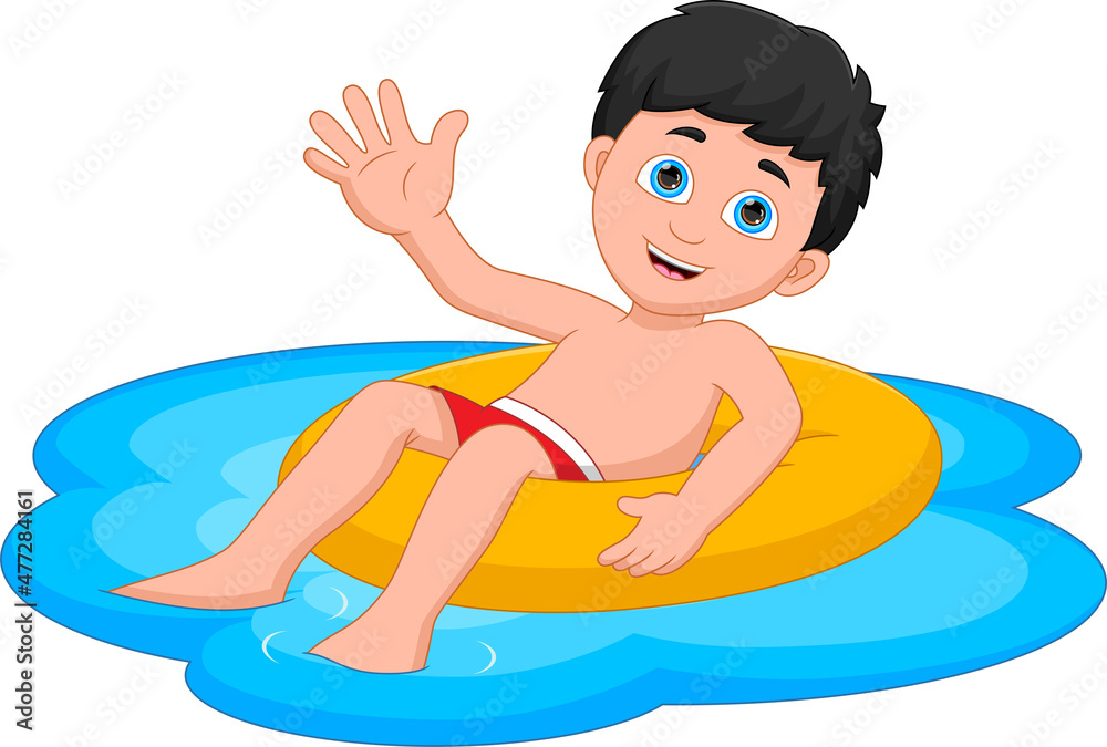 boy floating on inflatable circle pool boy floating on inflatable circle pool
