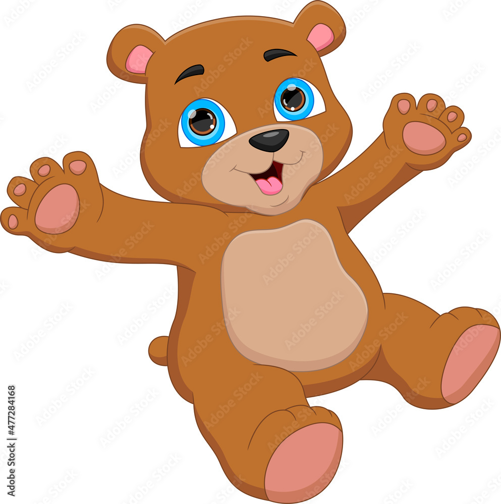 Obraz premium cartoon cute bear waving on white background