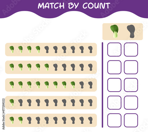 Match by count of cartoon bok choy. Match and count game. Educational game for pre shool years kids and toddlers