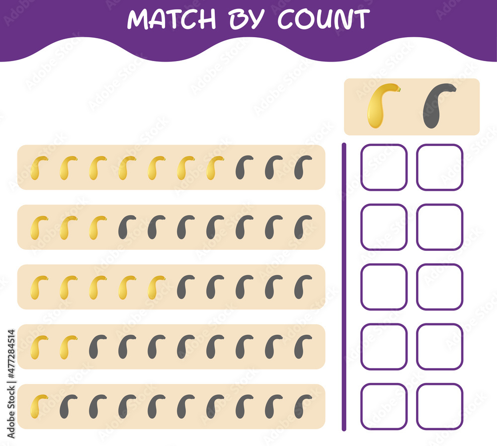 Match by count of cartoon crookneck squash. Match and count game. Educational game for pre shool years kids and toddlers Match by count of cartoon crookneck squash. Match and count game. Educational game for pre shool years kids and toddlers