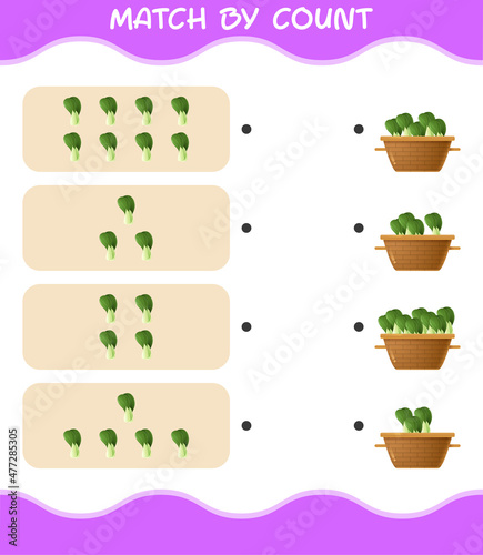Match by count of cartoon bok choy. Match and count game. Educational game for pre shool years kids and toddlers